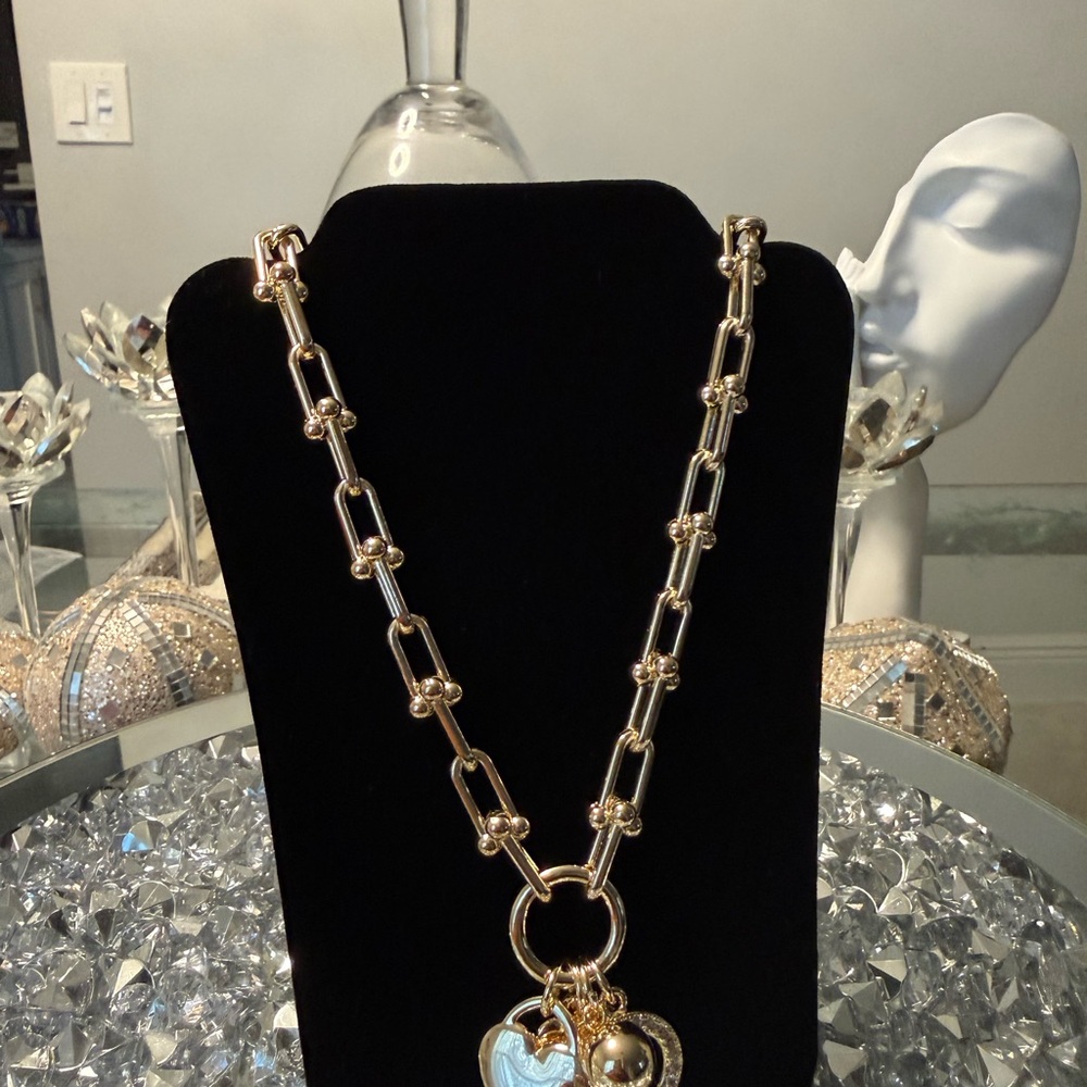 Celestial Charm Chain Necklace | Mixed Metal Statement Link Necklace